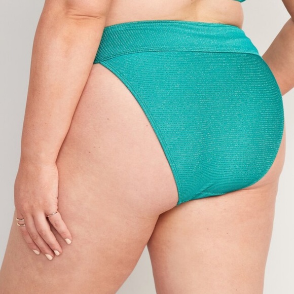 1183 - NWOT's Old Navy Spearmint Green & Gold Metallic High Waisted Bikini (2X) - Picture 3 of 9